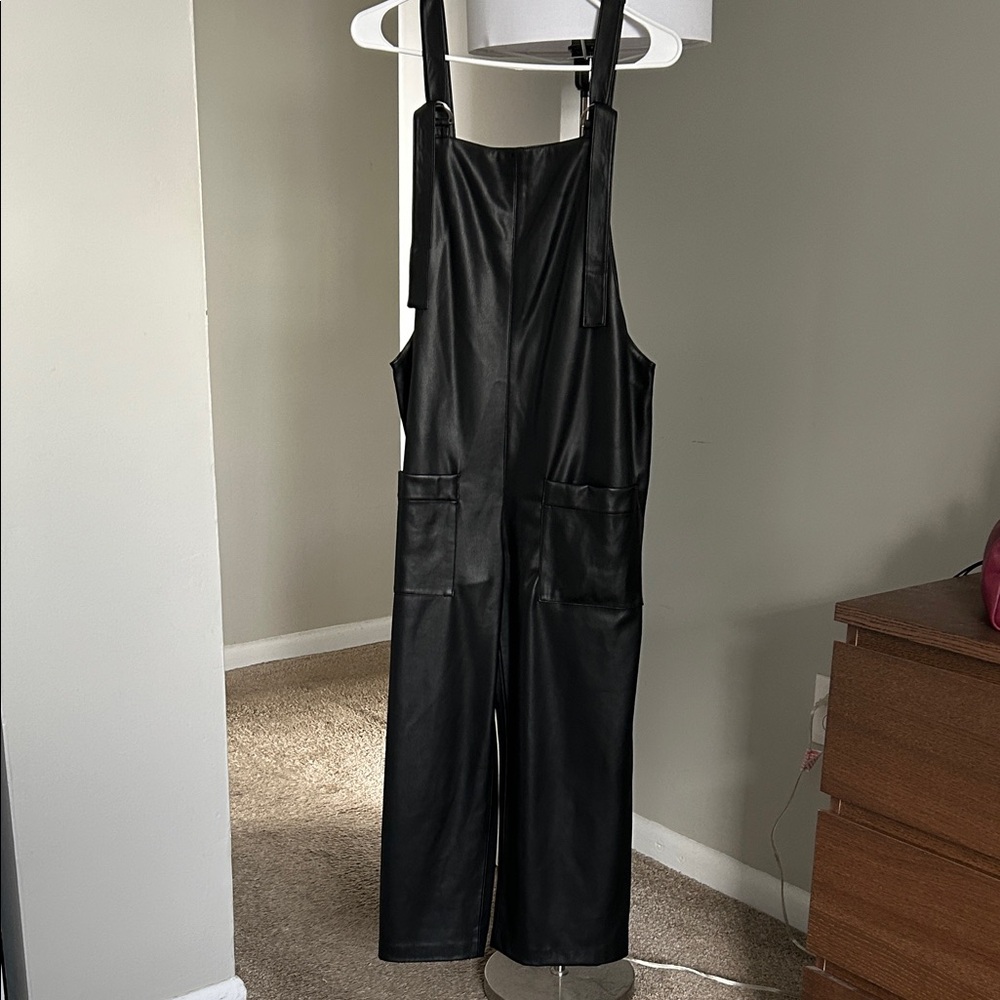 Zara Black Faux Leather Jumpsuit
